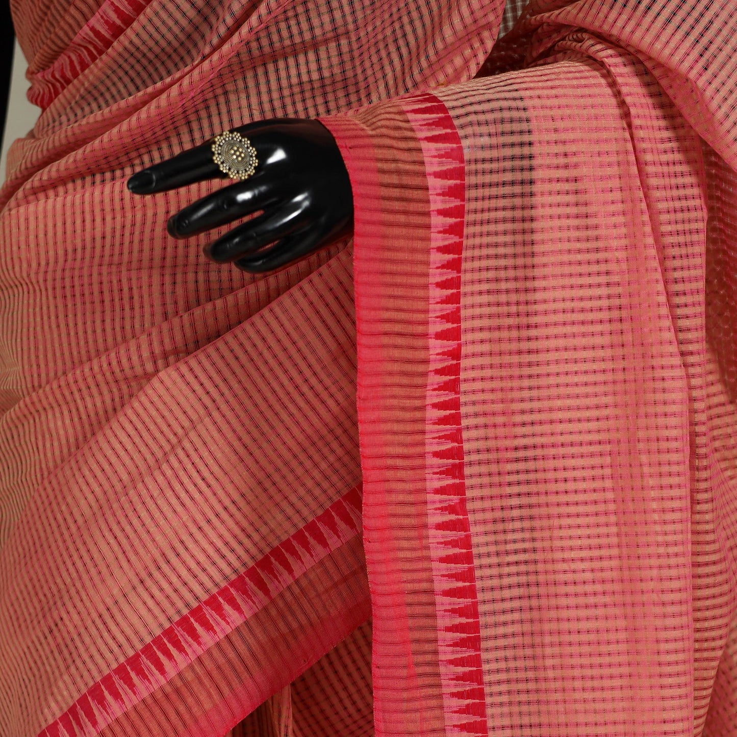 Red Handloom Missing Checks Cotton Mangalagiri Saree