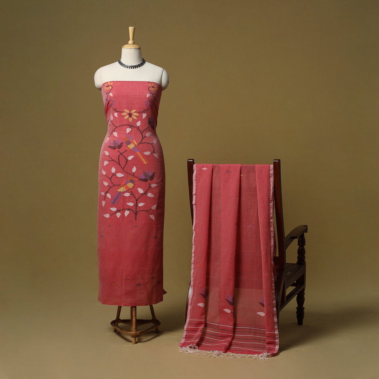 Handloom phulia jamdani mercerised cotton 2pc unstitched