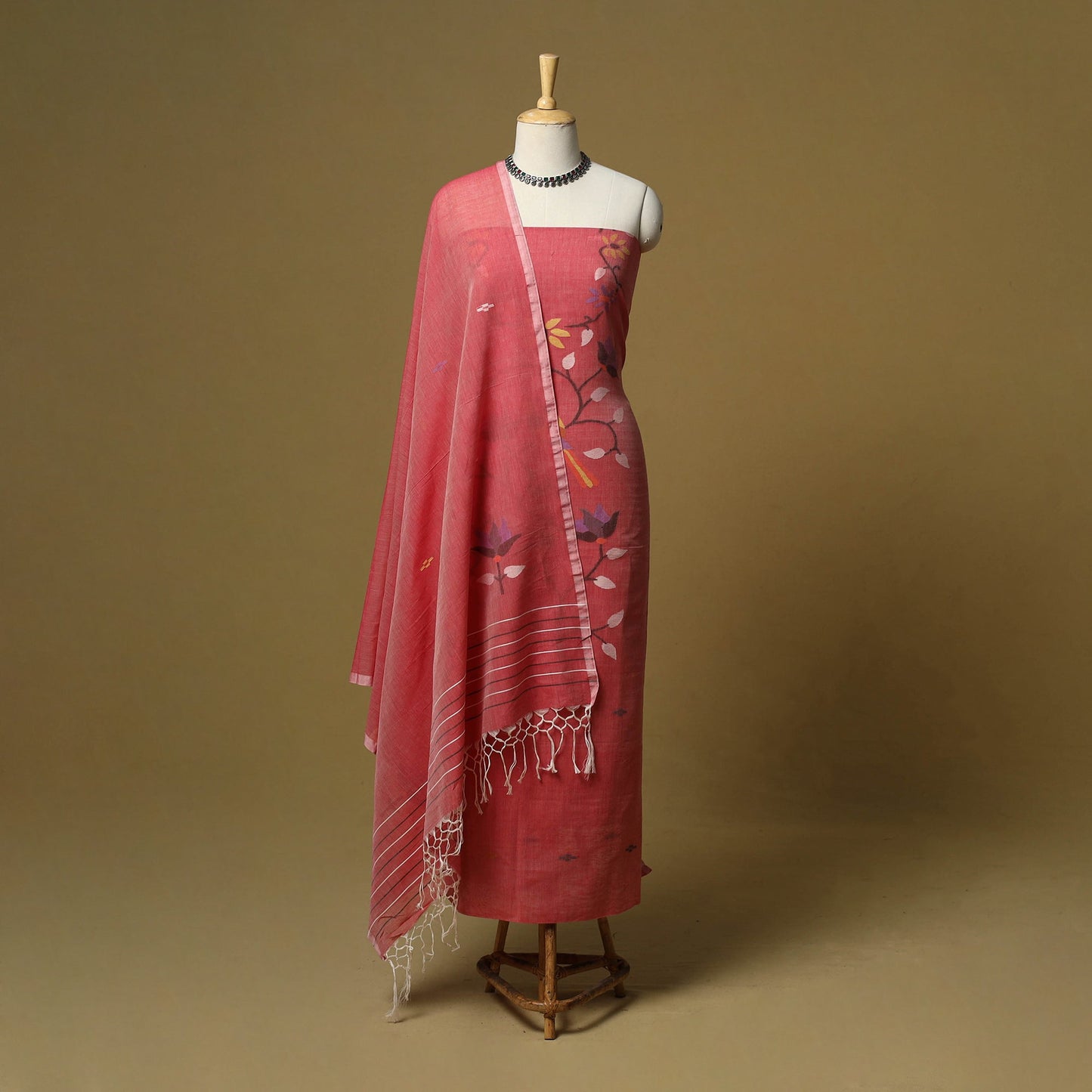Handloom phulia jamdani mercerised cotton 2pc unstitched