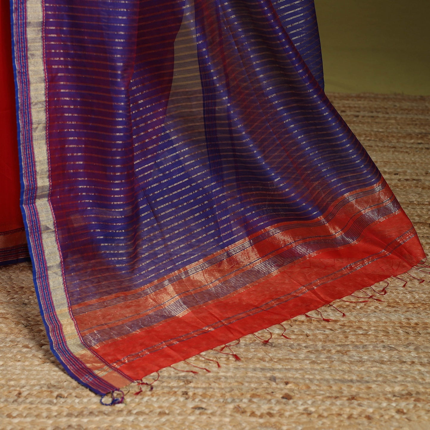 Red - handloom silk cotton maheshwari saree with zari