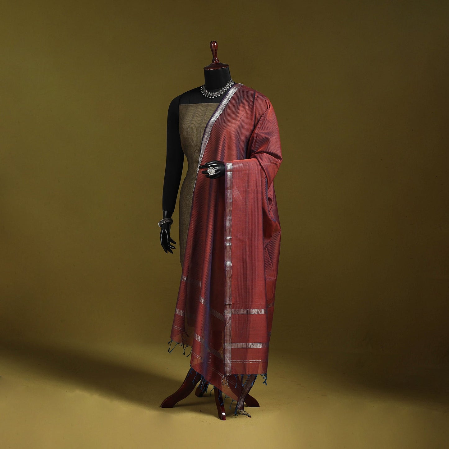 Handloom silk cotton stripes maheshwari dupatta with zari