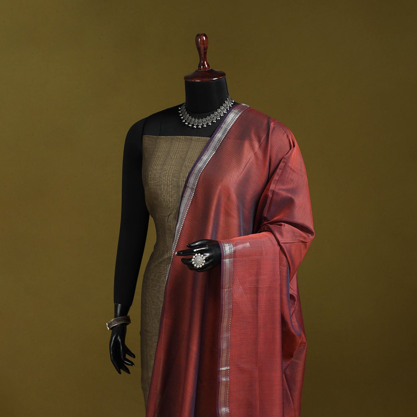 Handloom silk cotton stripes maheshwari dupatta with zari