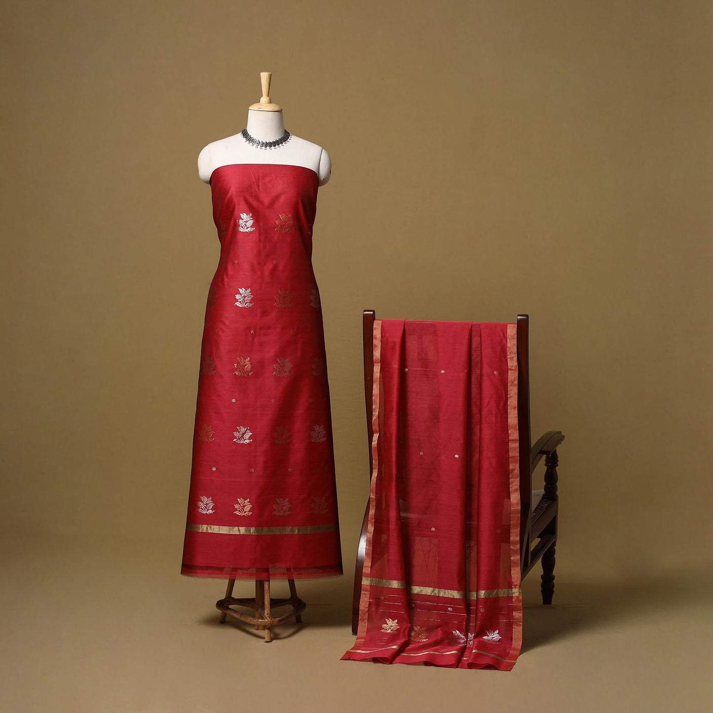 Handloom zari buti chanderi silk 2pc unstitched dress