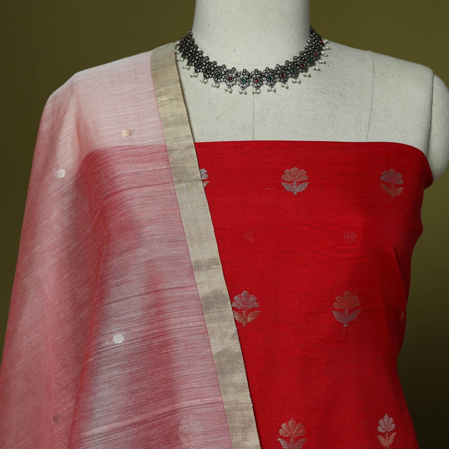 Handloom zari buti chanderi silk 2pc unstitched dress