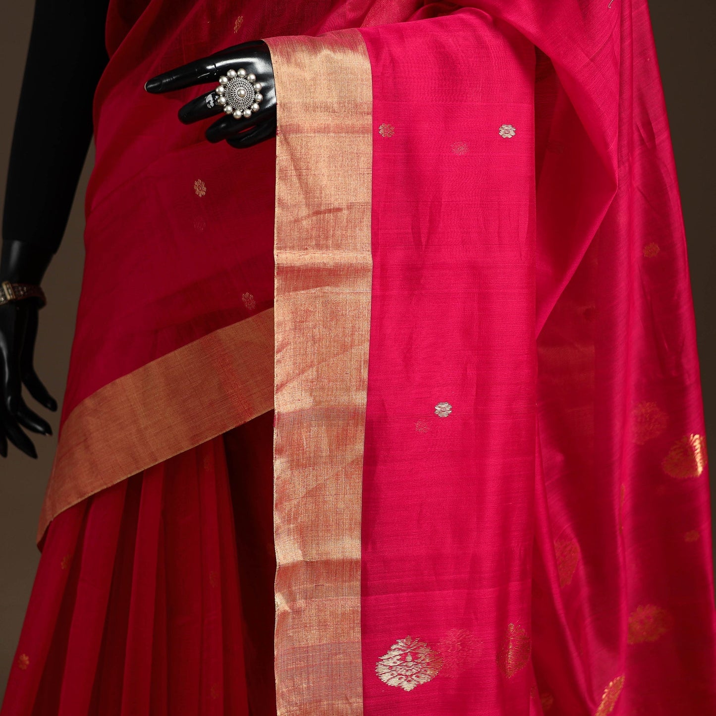 Handloom zari work chanderi silk saree 13 - handcrafted