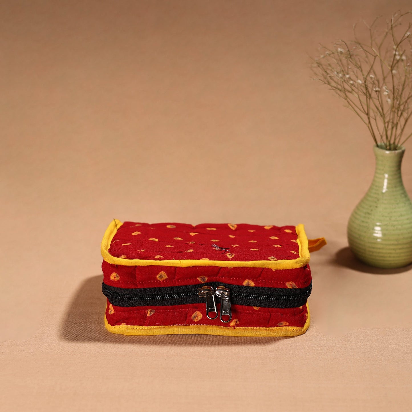Red Handmade 4 Pockets Cotton Jewellery Bag