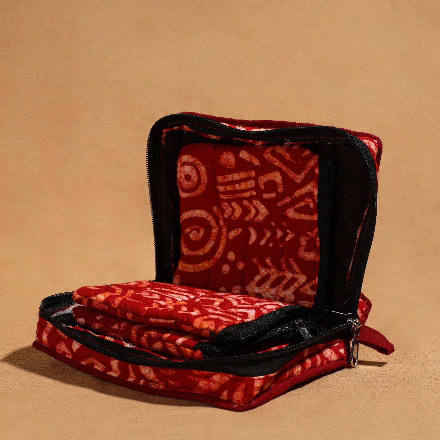 Red Handmade 4 Pockets Cotton Jewelry Bag 08