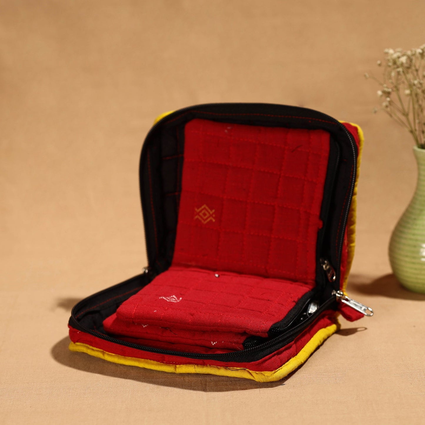 Red Handmade Cotton Jewelry Bag - 4 Pockets | iTokri