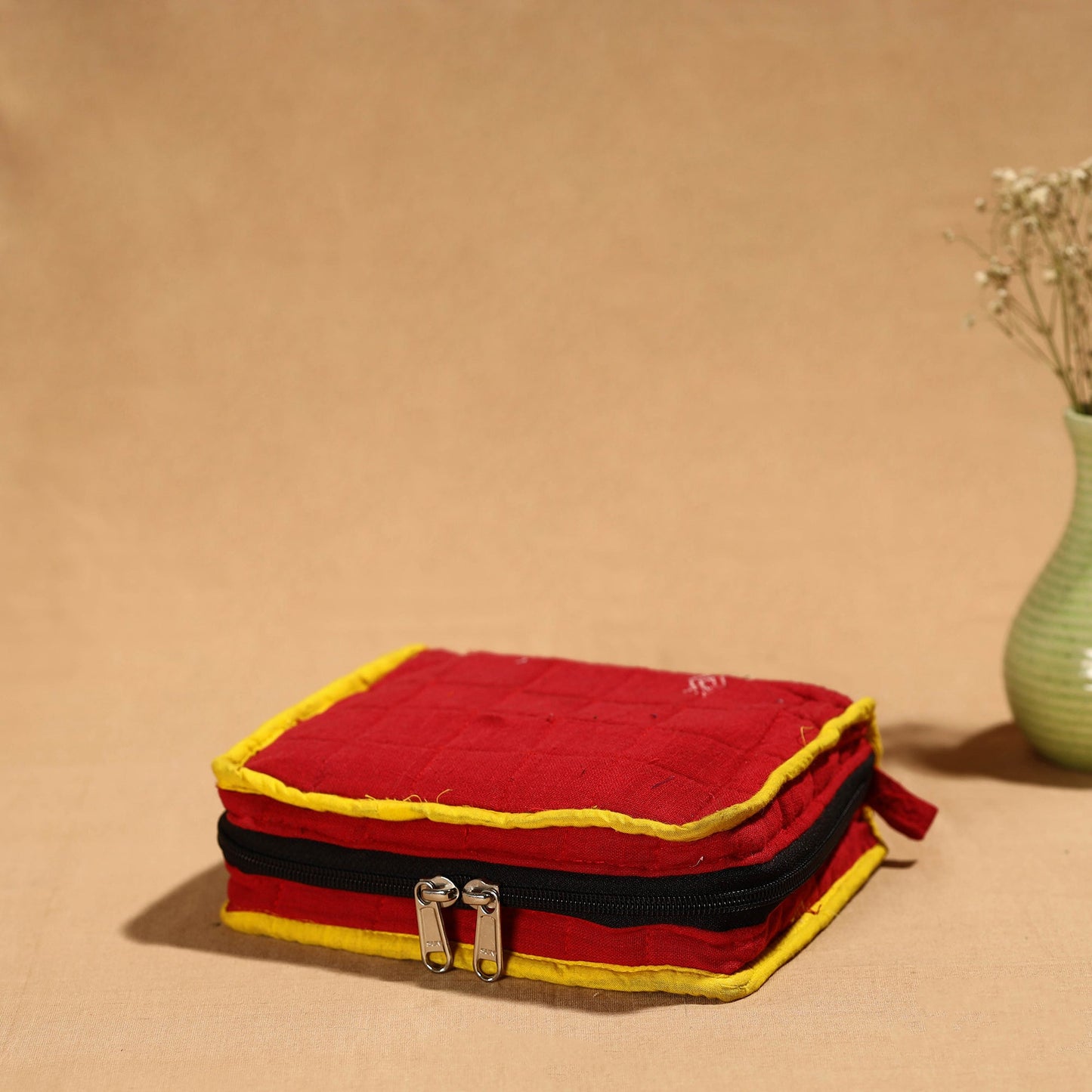 Red Handmade Cotton Jewelry Bag - 4 Pockets | iTokri