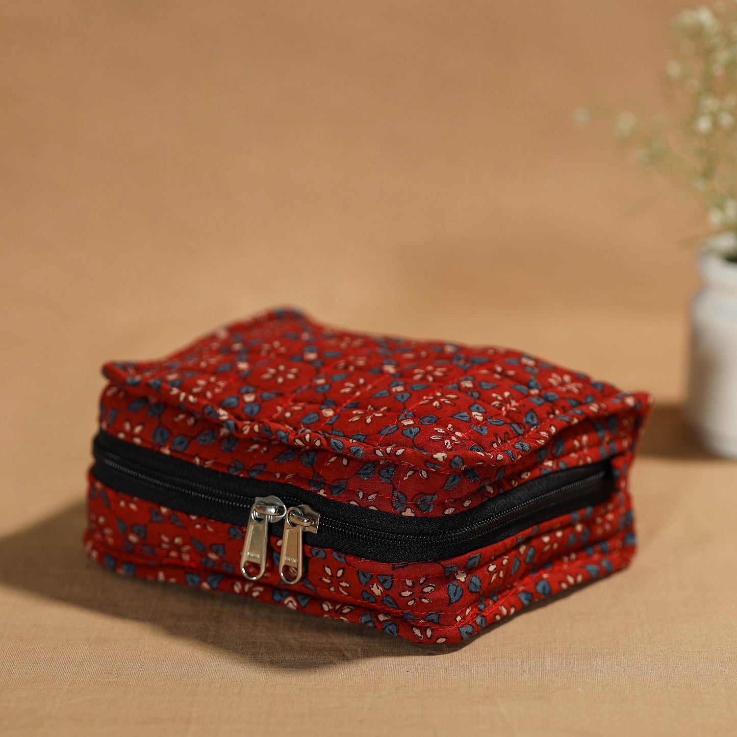 Red Handmade 4 Pockets Cotton Jewelry Bag 26