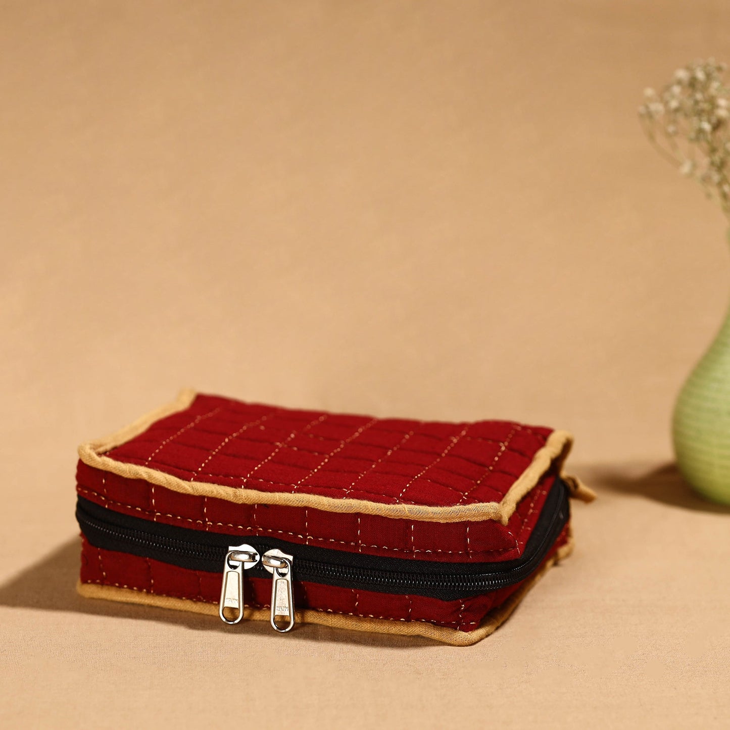 Red Handmade 4 Pockets Cotton Jewelry Bag 27