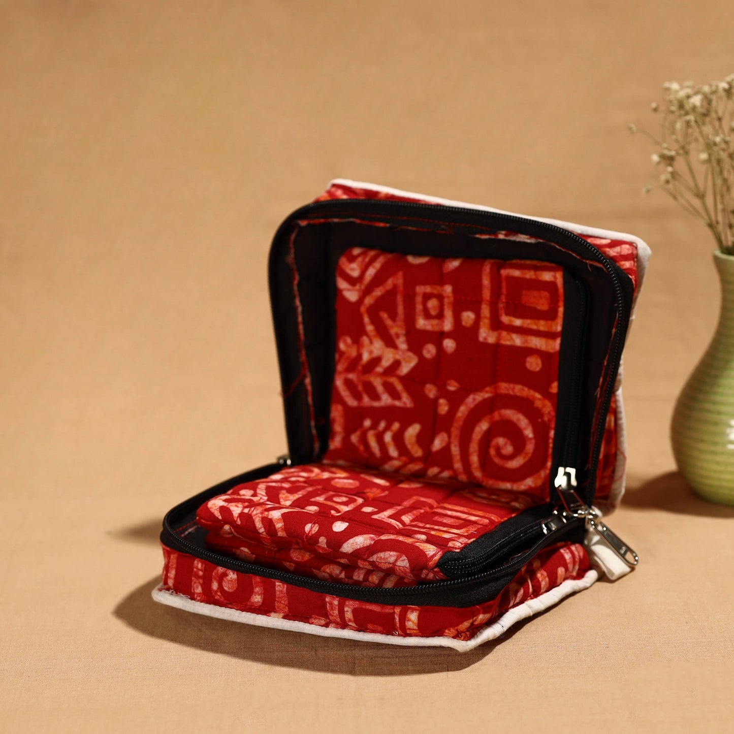 Red Handmade Cotton Jewelry Bag - 4 Pockets | iTokri