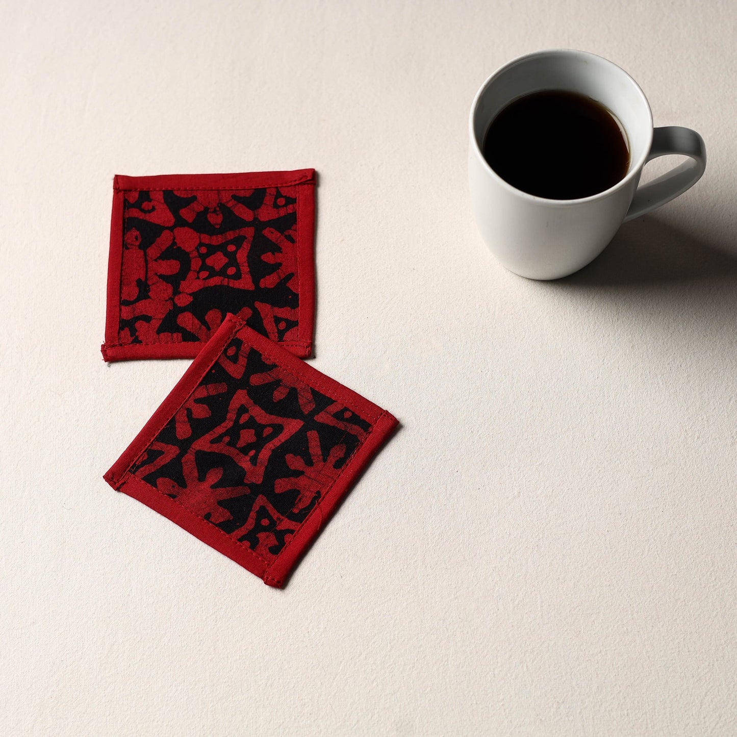 Red Handmade Cotton Coasters (Set of 2)