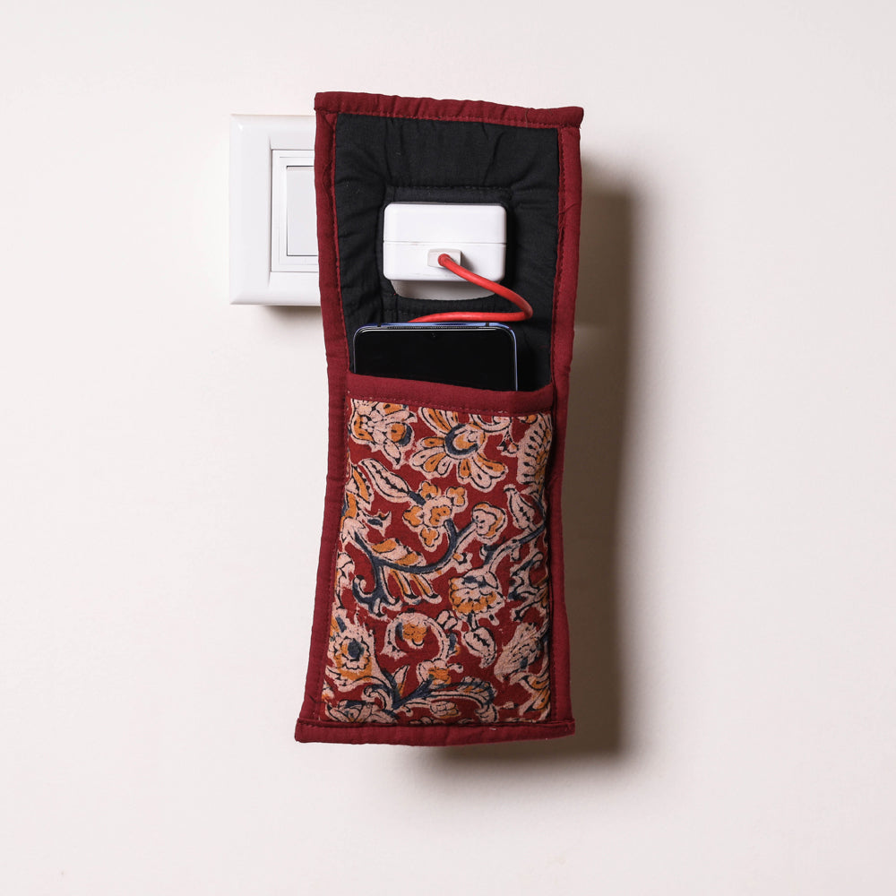 Red Handmade Cotton Fabric Mobile Charging Holder