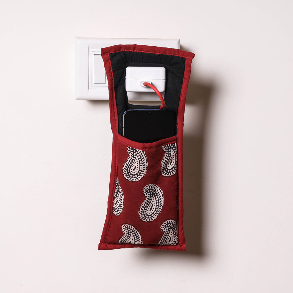 Red Handmade Cotton Fabric Mobile Charging Holder