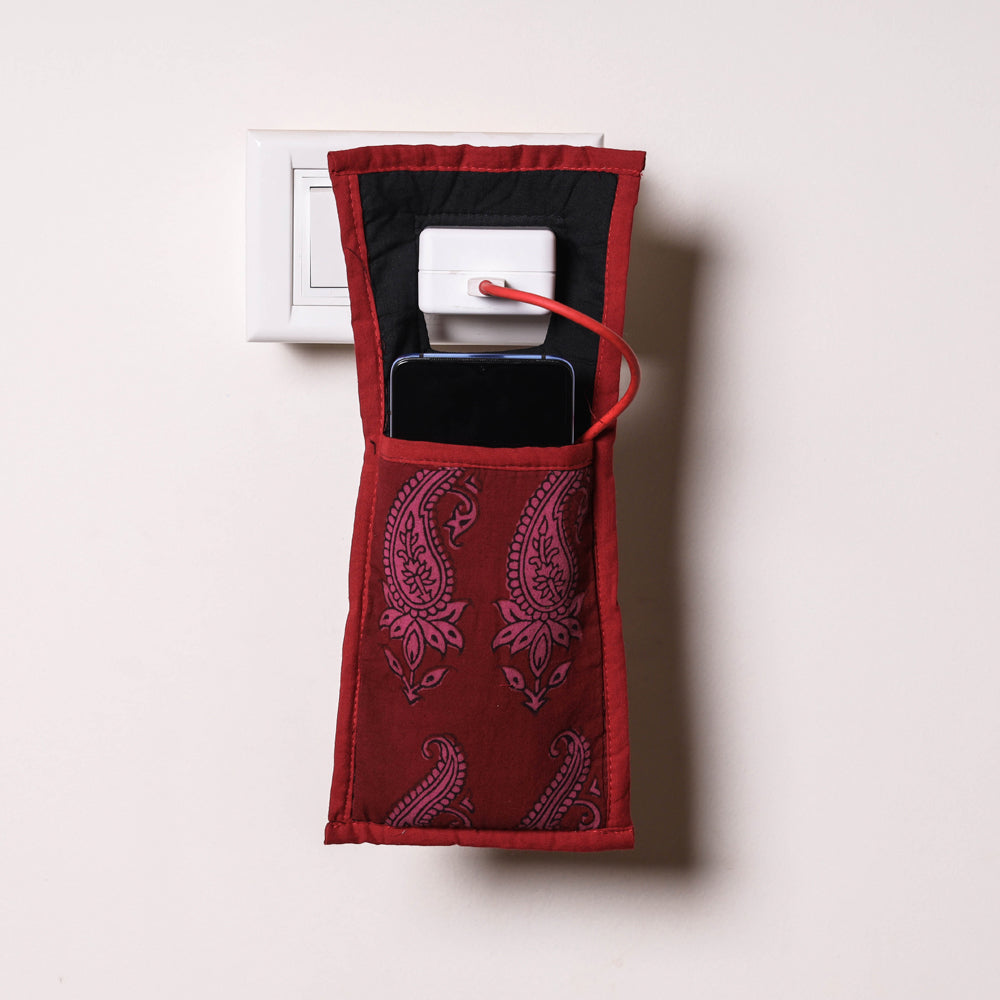 Red Handmade Cotton Fabric Mobile Charging Holder
