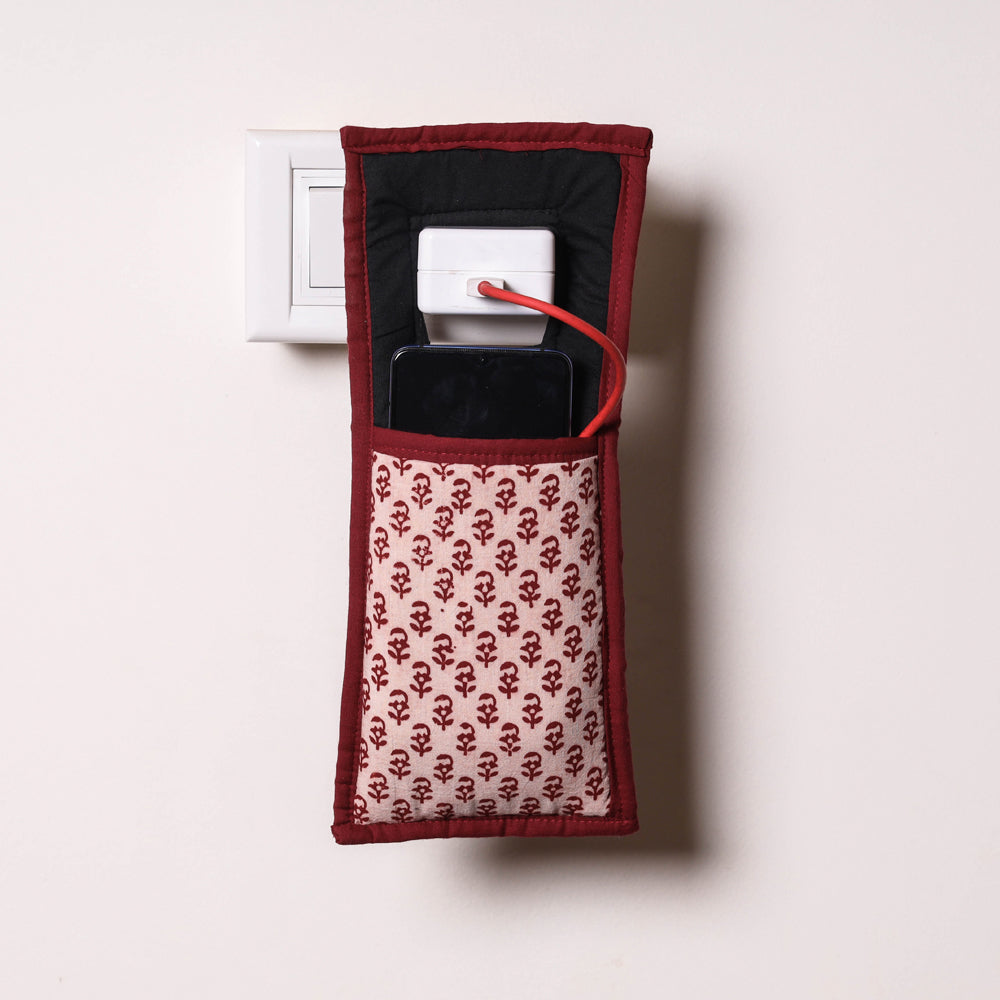 Red Handmade Cotton Fabric Mobile Charging Holder