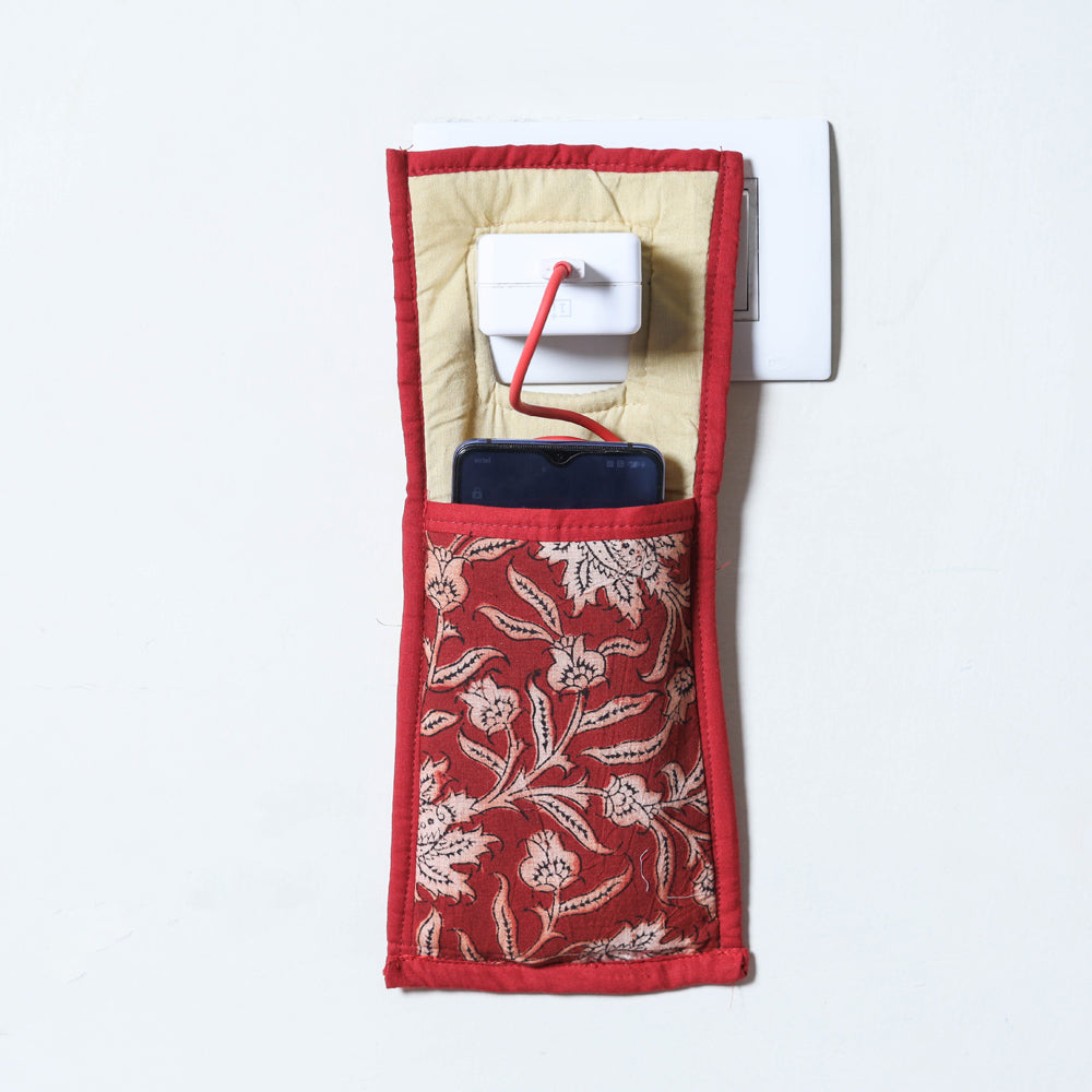 Red Handmade Cotton Fabric Mobile Charging Holder