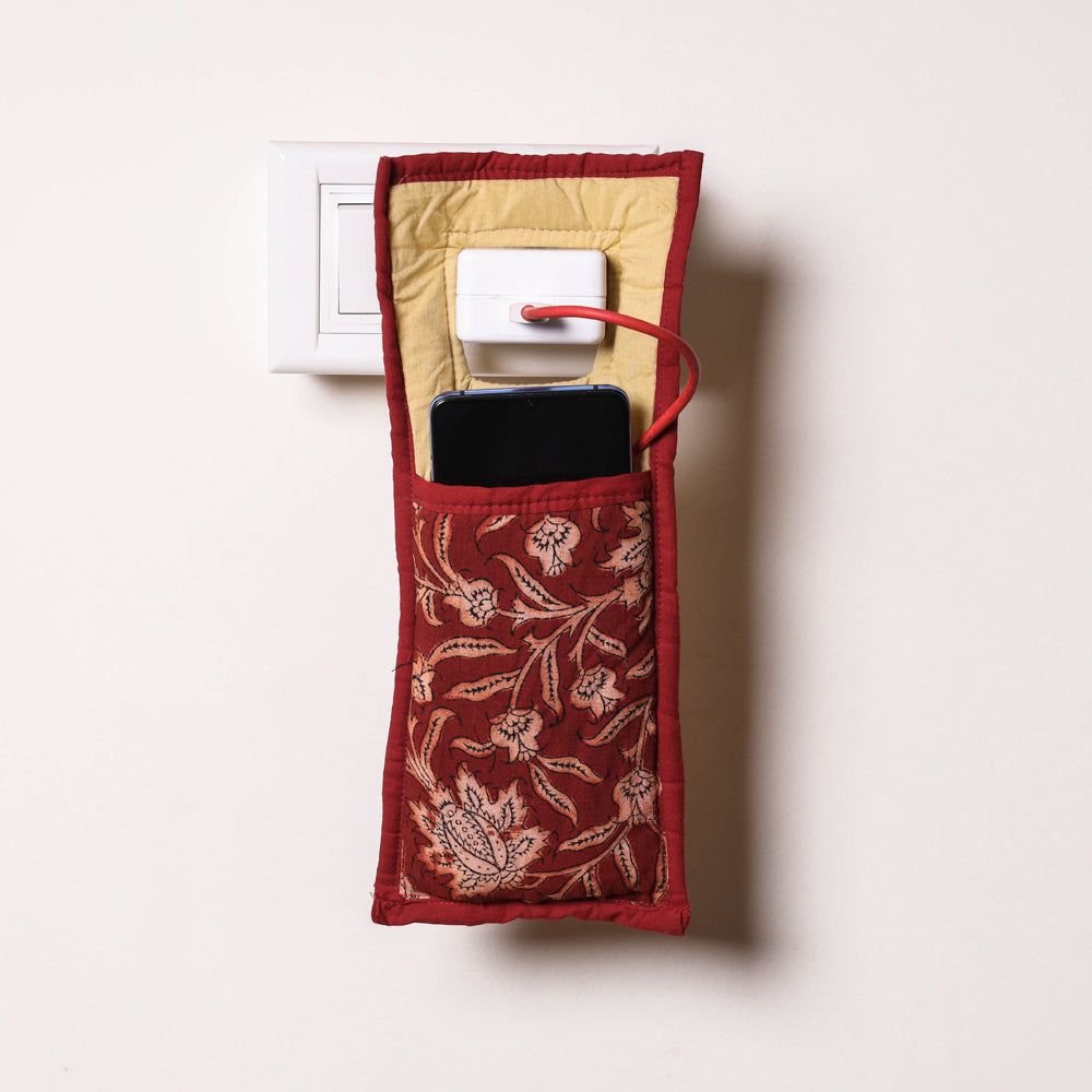 Red Handmade Cotton Fabric Mobile Charging Holder