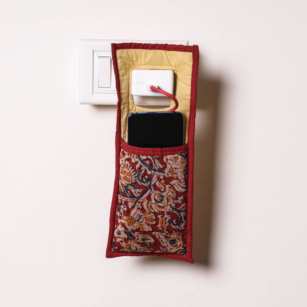 Red Handmade Cotton Fabric Mobile Charging Holder