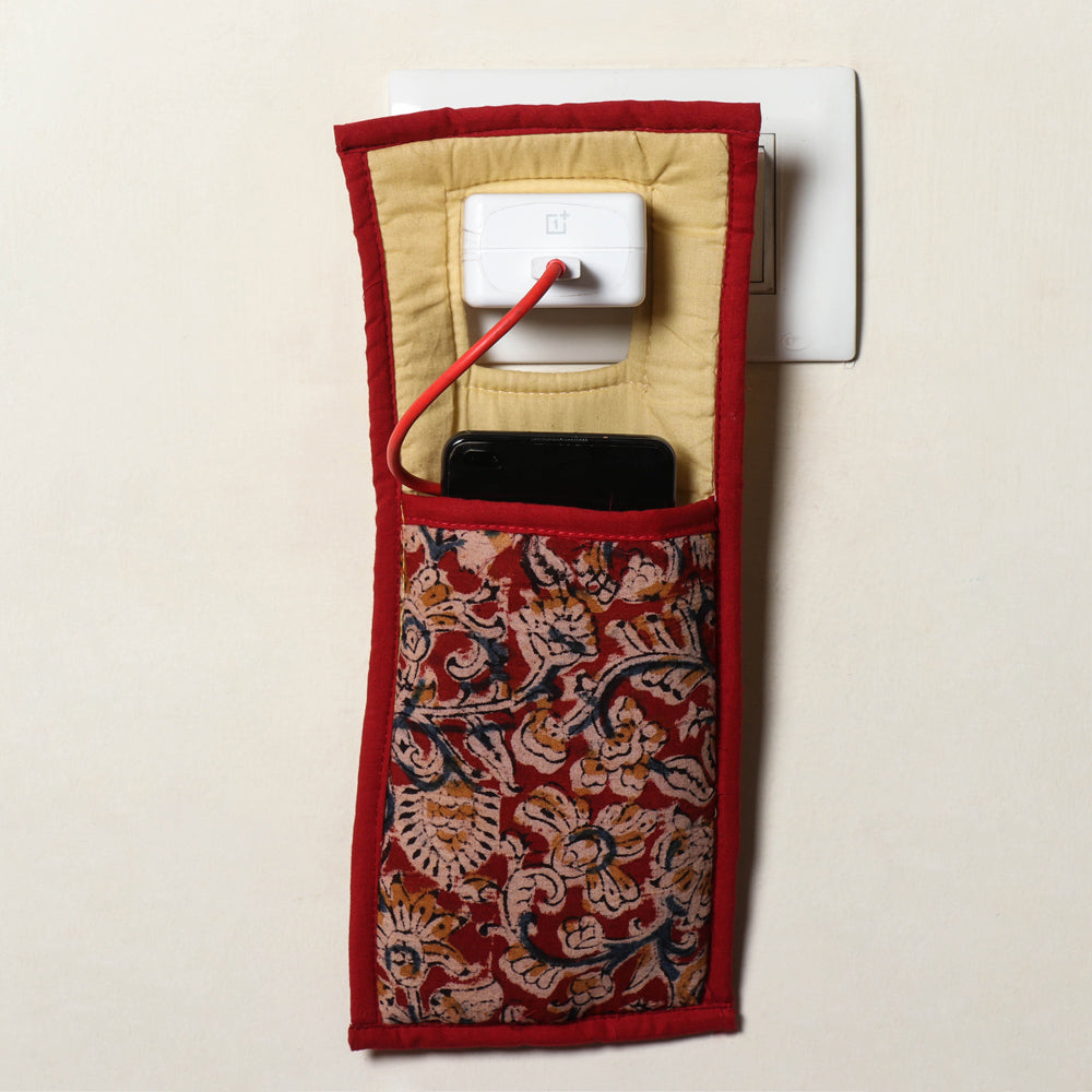 Red Handmade Cotton Fabric Mobile Charging Holder