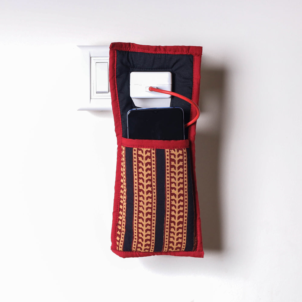 Red Handmade Cotton Fabric Mobile Charging Holder