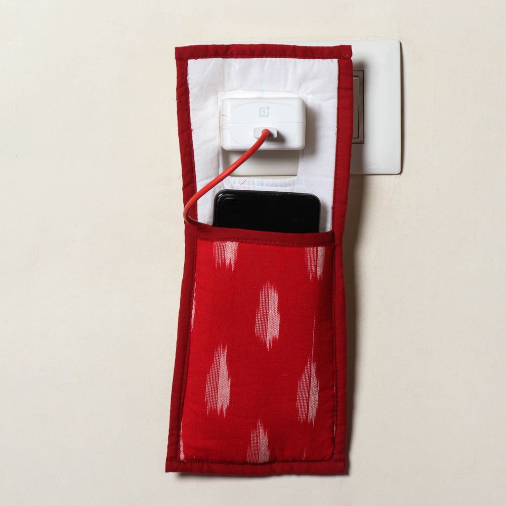 Red Handmade Cotton Fabric Mobile Charging Holder