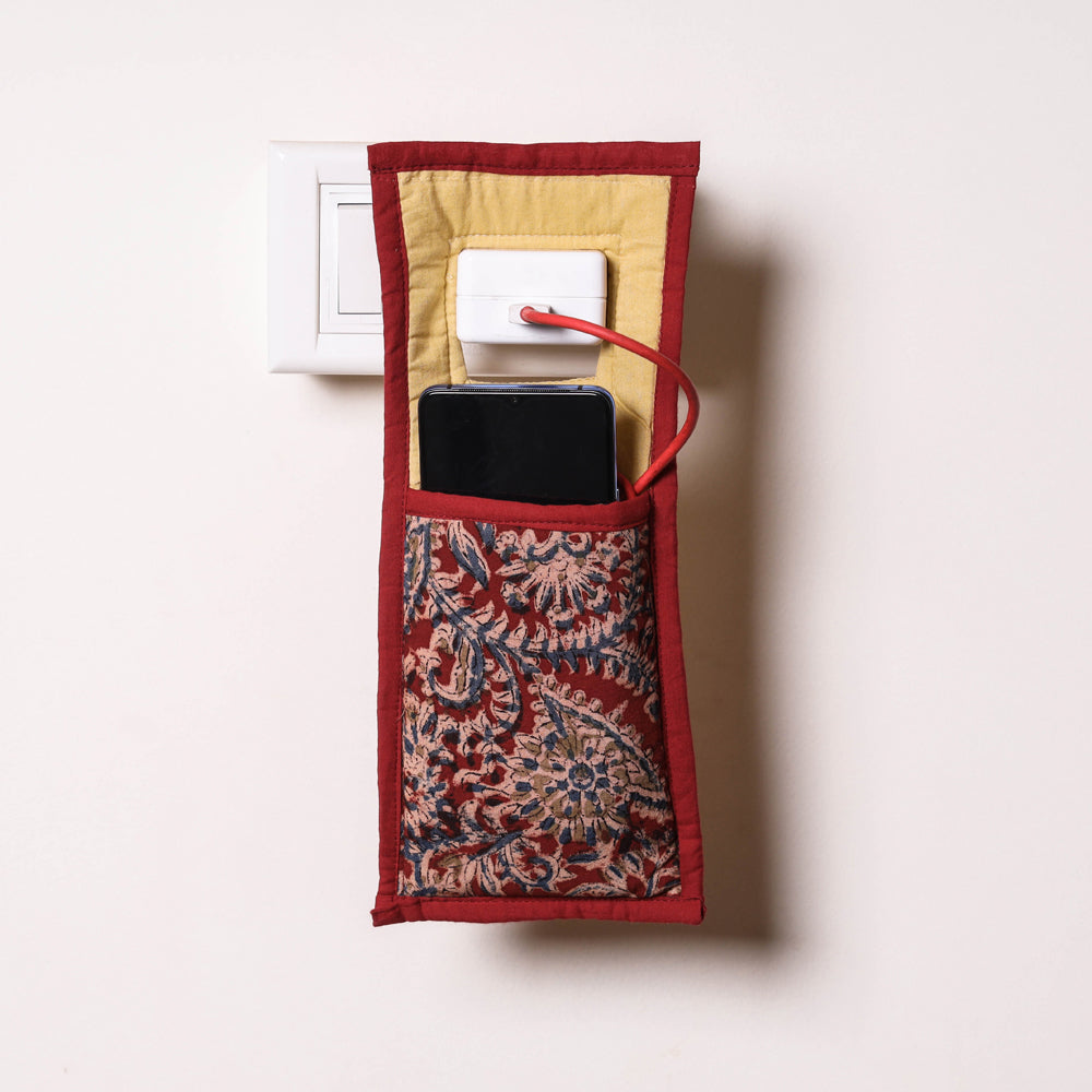 Red Handmade Cotton Fabric Mobile Charging Holder