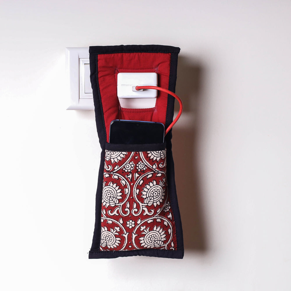 Red Handmade Cotton Fabric Mobile Charging Holder