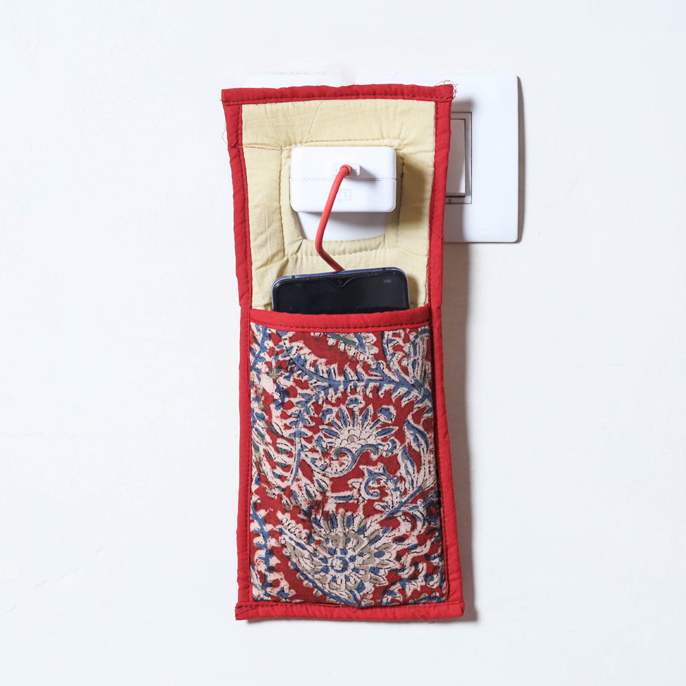 Red Handmade Cotton Fabric Mobile Charging Holder