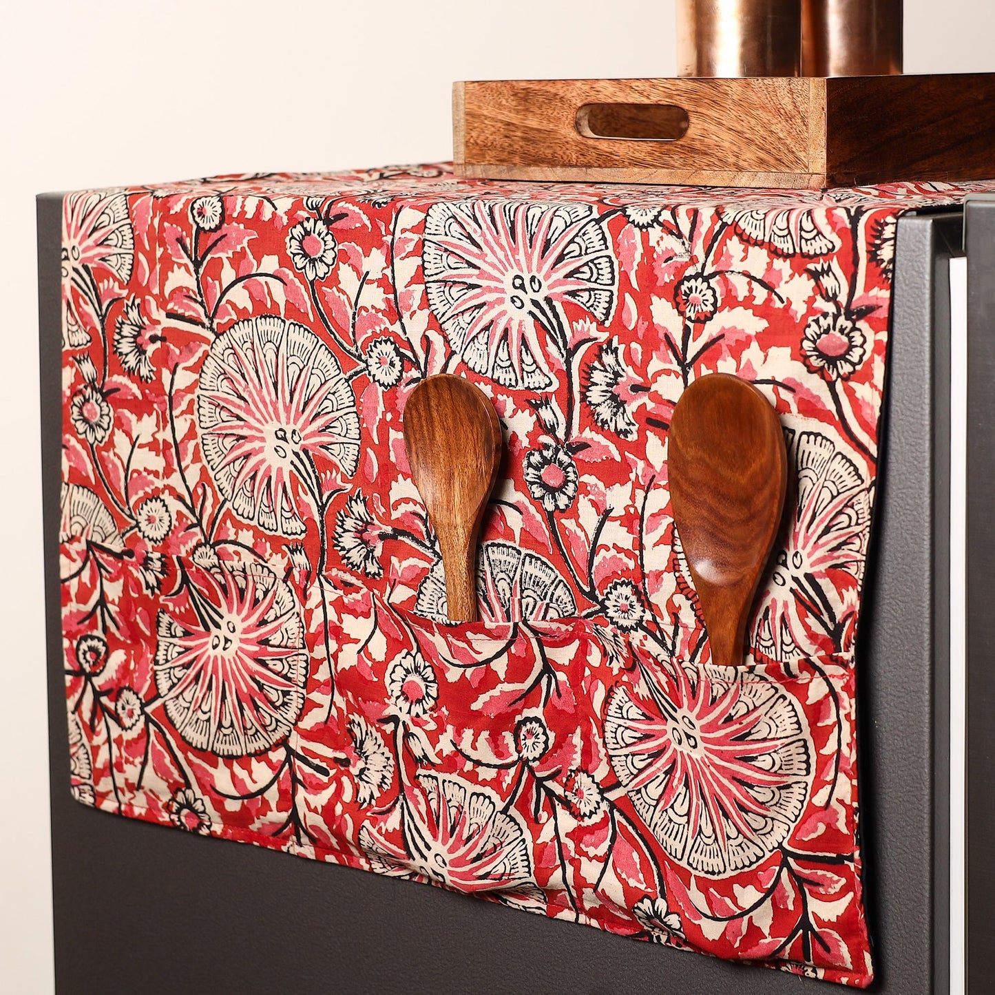 Red - handmade cotton fridge top cover with multiple