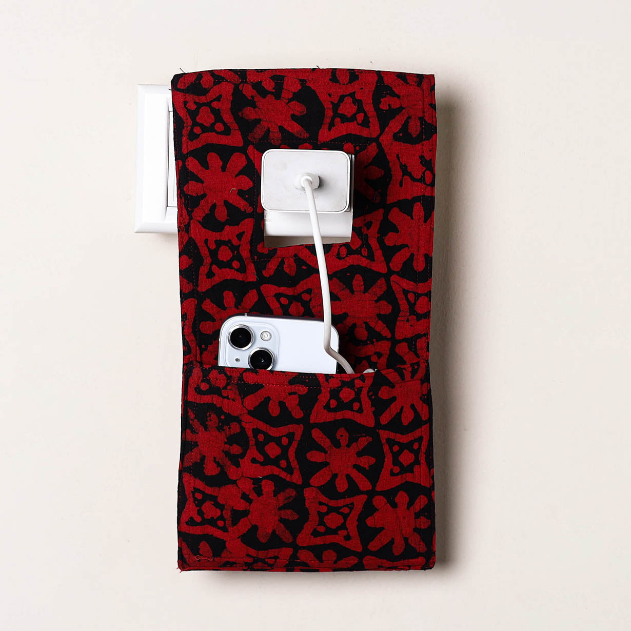 Red Handmade Cotton Mobile Charging Holder