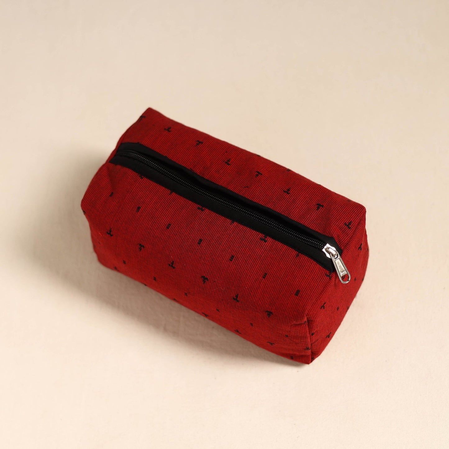 Red Handmade Cotton Toiletry Bag