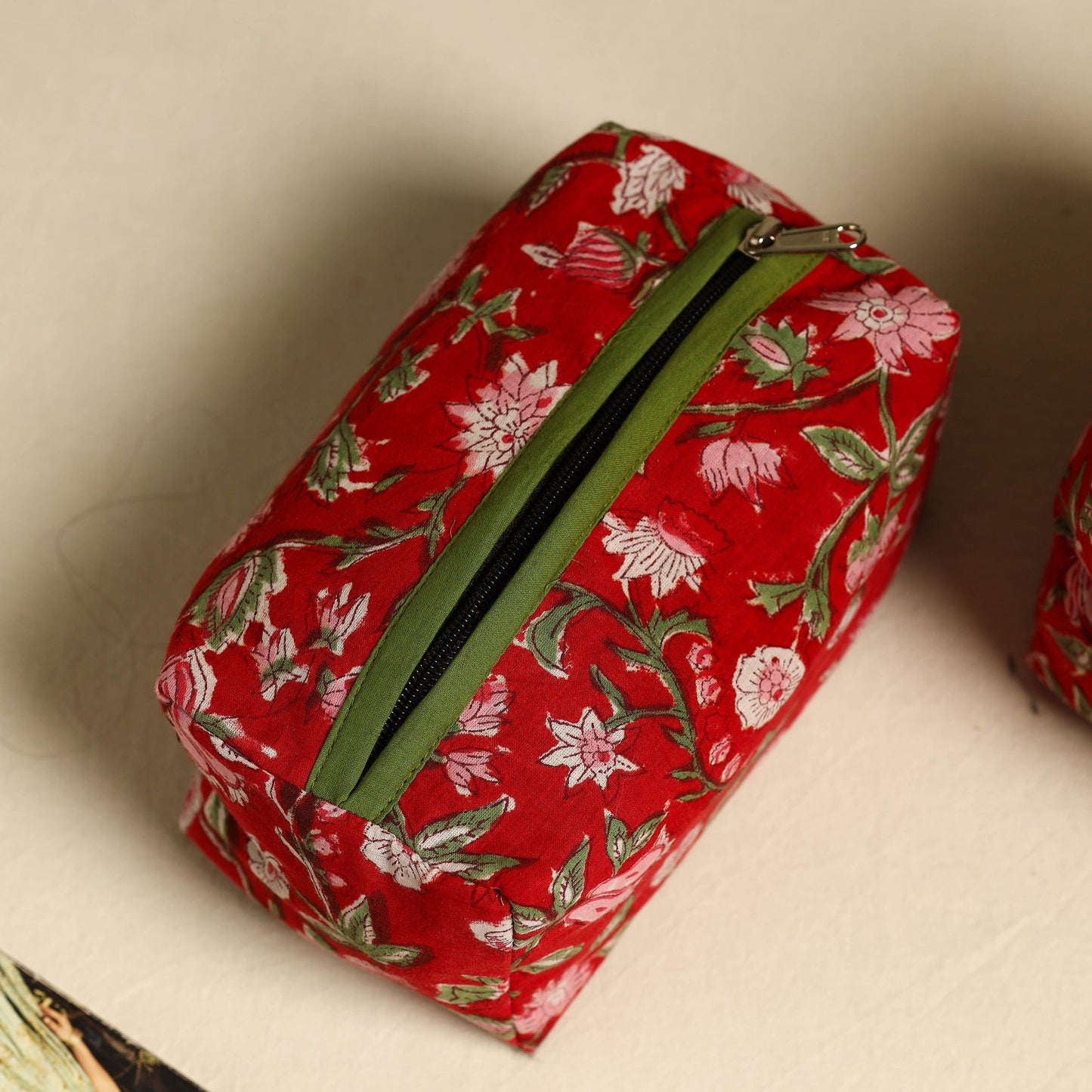 Red Handmade Cotton Toiletry Bags (Set of 3)