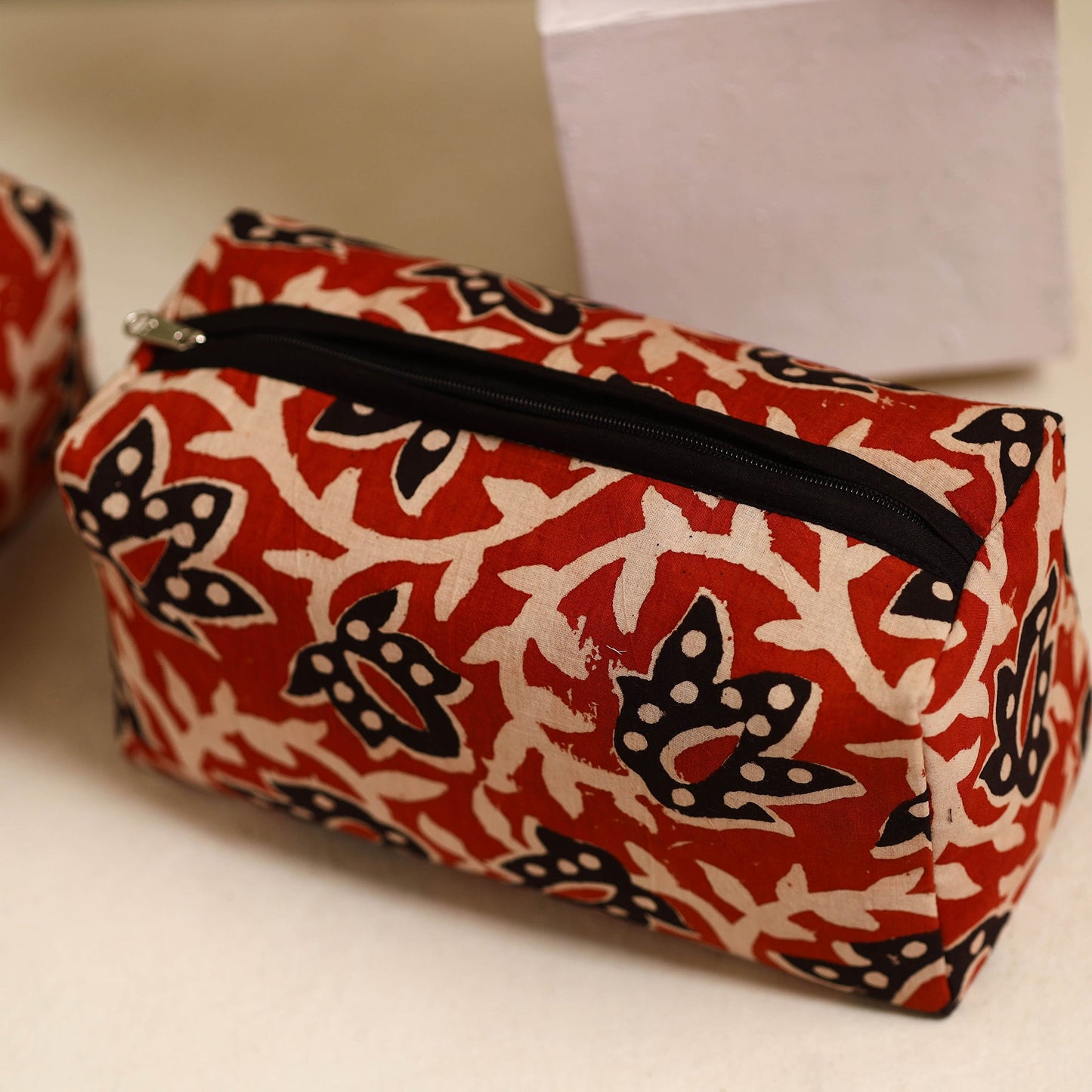 Red Handmade Cotton Toiletry Bags (Set of 3)