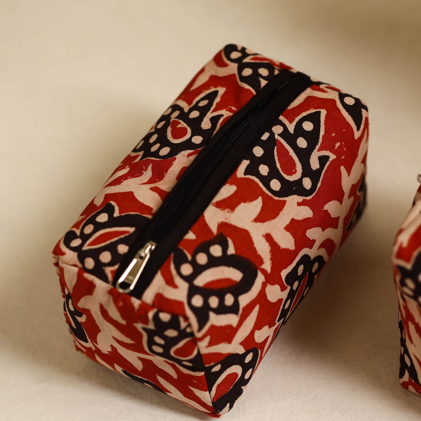 Red Handmade Cotton Toiletry Bags (Set of 3)
