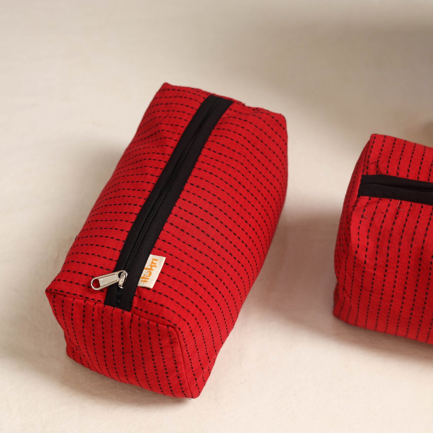 Red - handmade cotton toiletry bags (set of 3) 10
