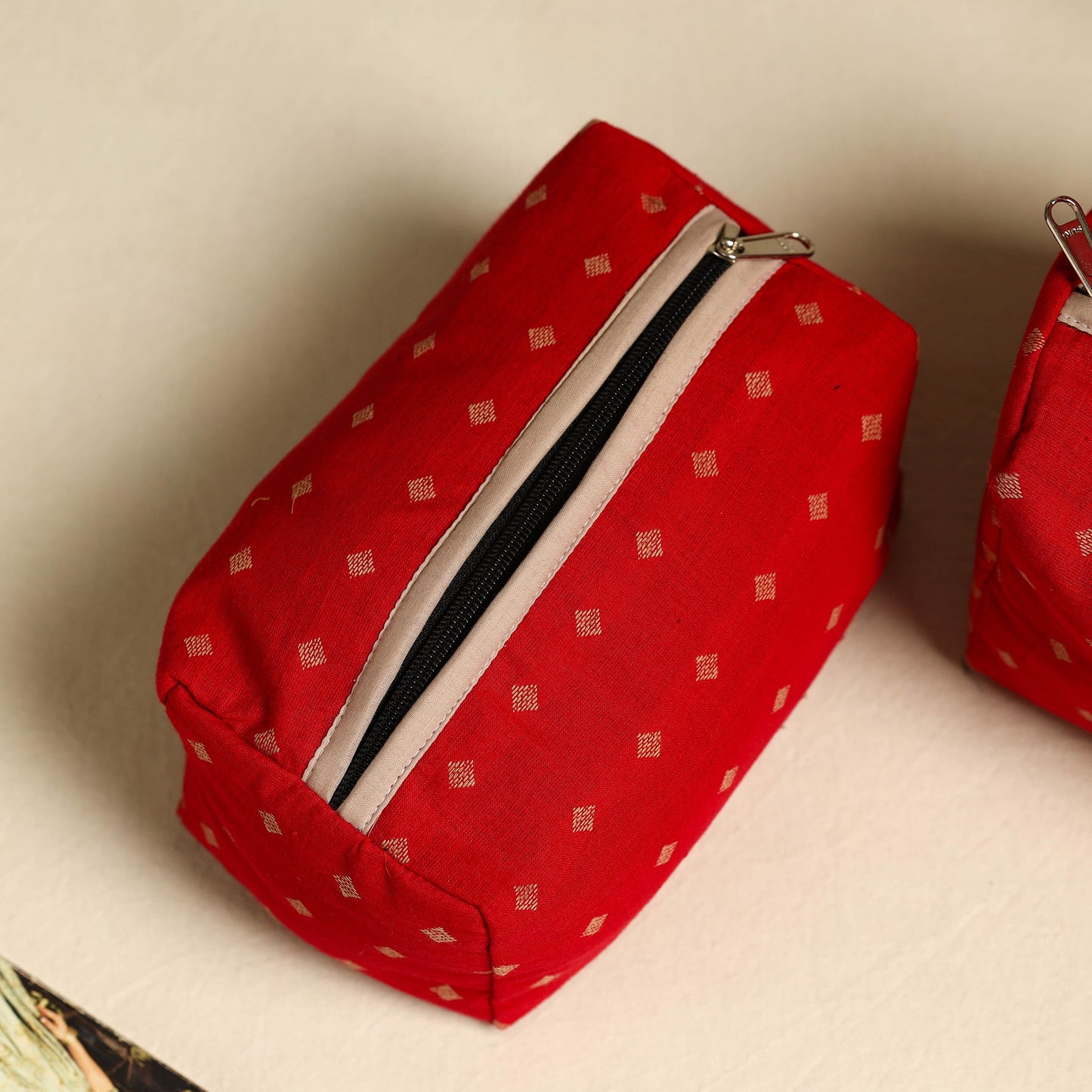 Red Handmade Cotton Toiletry Bags (Set of 3)