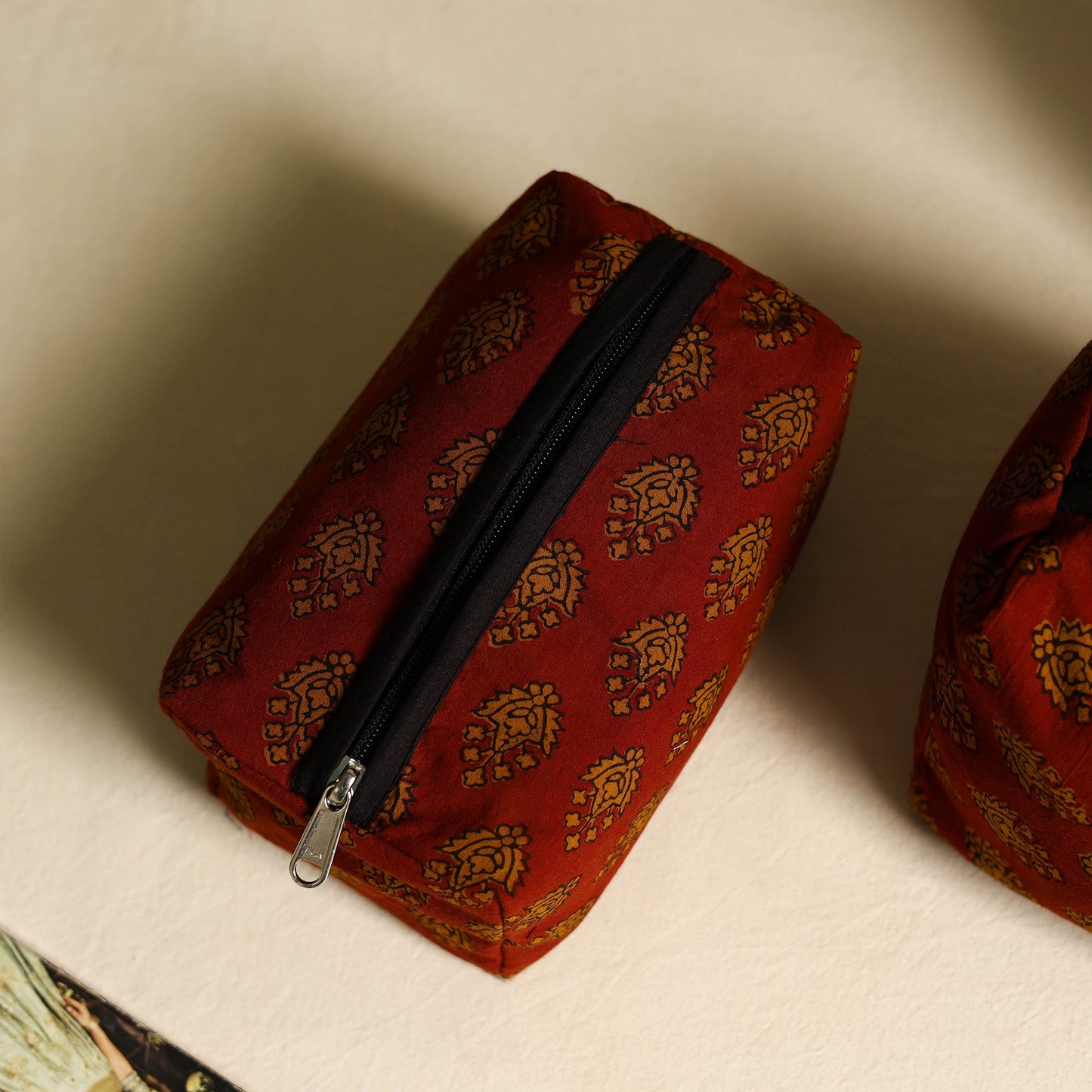 Red Handmade Cotton Toiletry Bags (Set of 3)