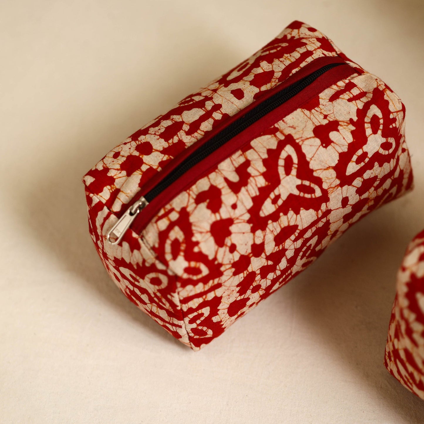 Red Handmade Cotton Toiletry Bags (Set of 3)