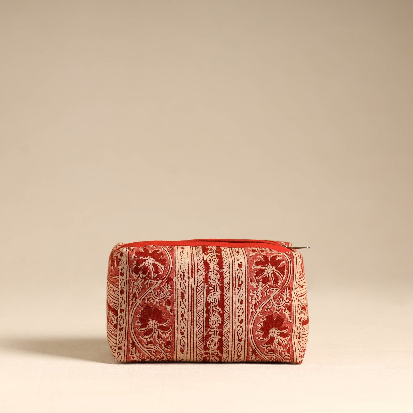 Red Handmade Cotton Toiletry Pouch