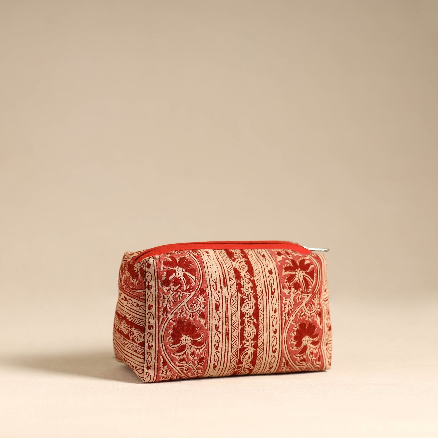 Red Handmade Cotton Toiletry Pouch