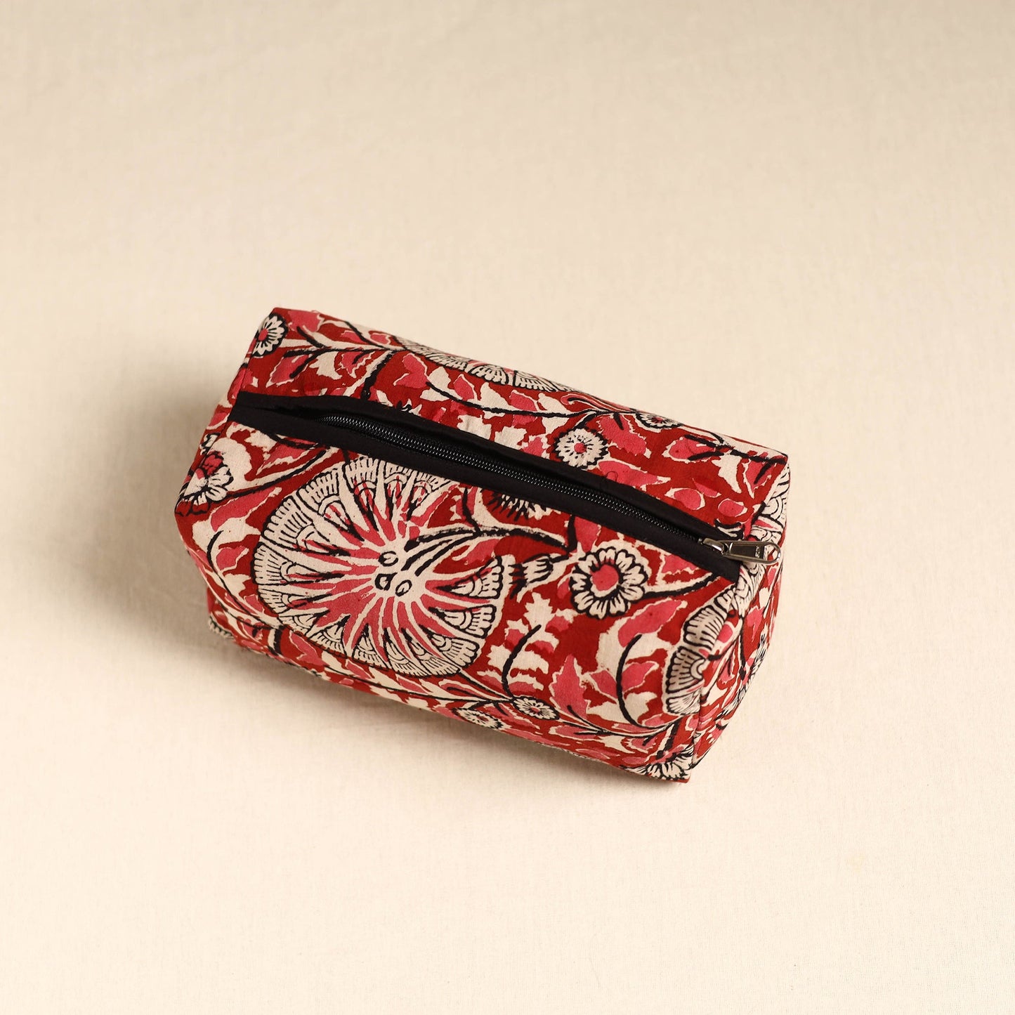 Red Handmade Cotton Toiletry Pouch