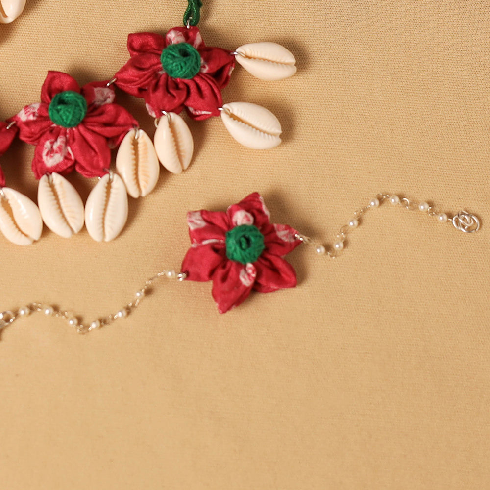 Red - handmade fabart floral jewellery set 08 - handcrafted