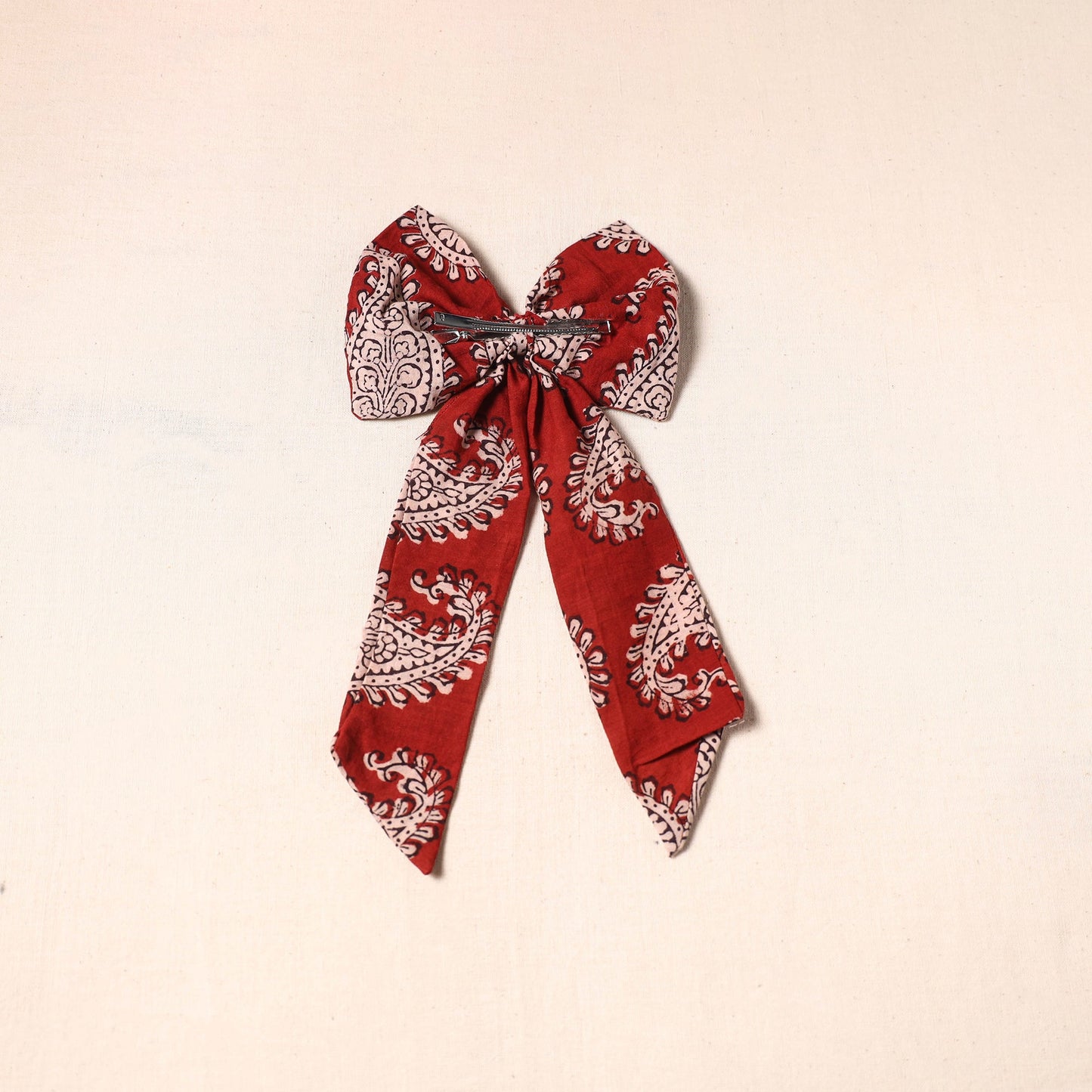 Red - handmade fabric bow hair clip 40 - handcrafted