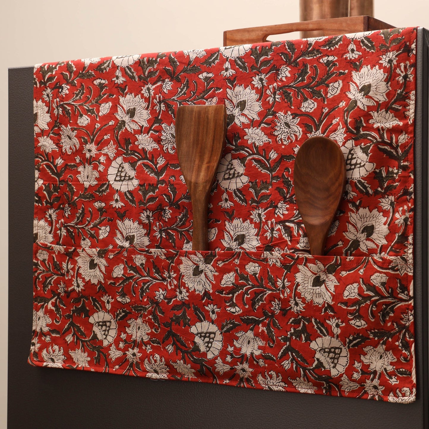 Handmade fridge top cover with multiple pockets 01
