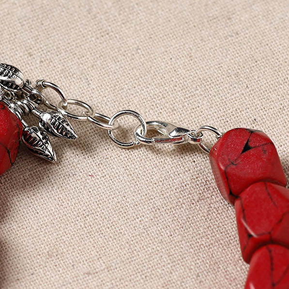 Red - handmade german silver beaded bracelet 04