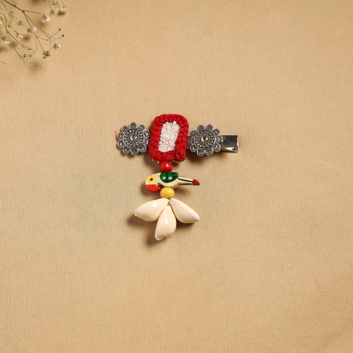 Handmade gs shell & thread work hair clip 27 - handcrafted