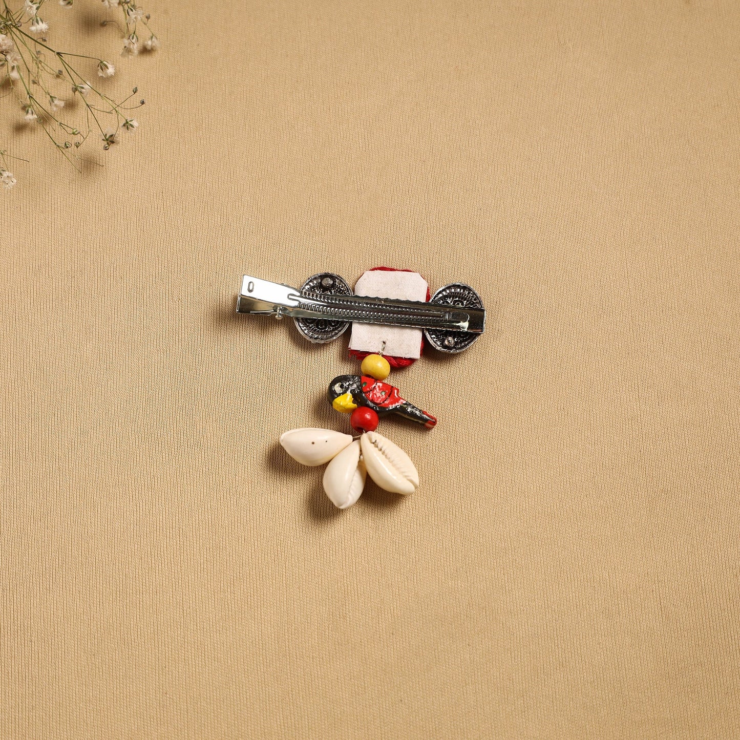 Handmade gs shell & thread work hair clip 42 - handcrafted