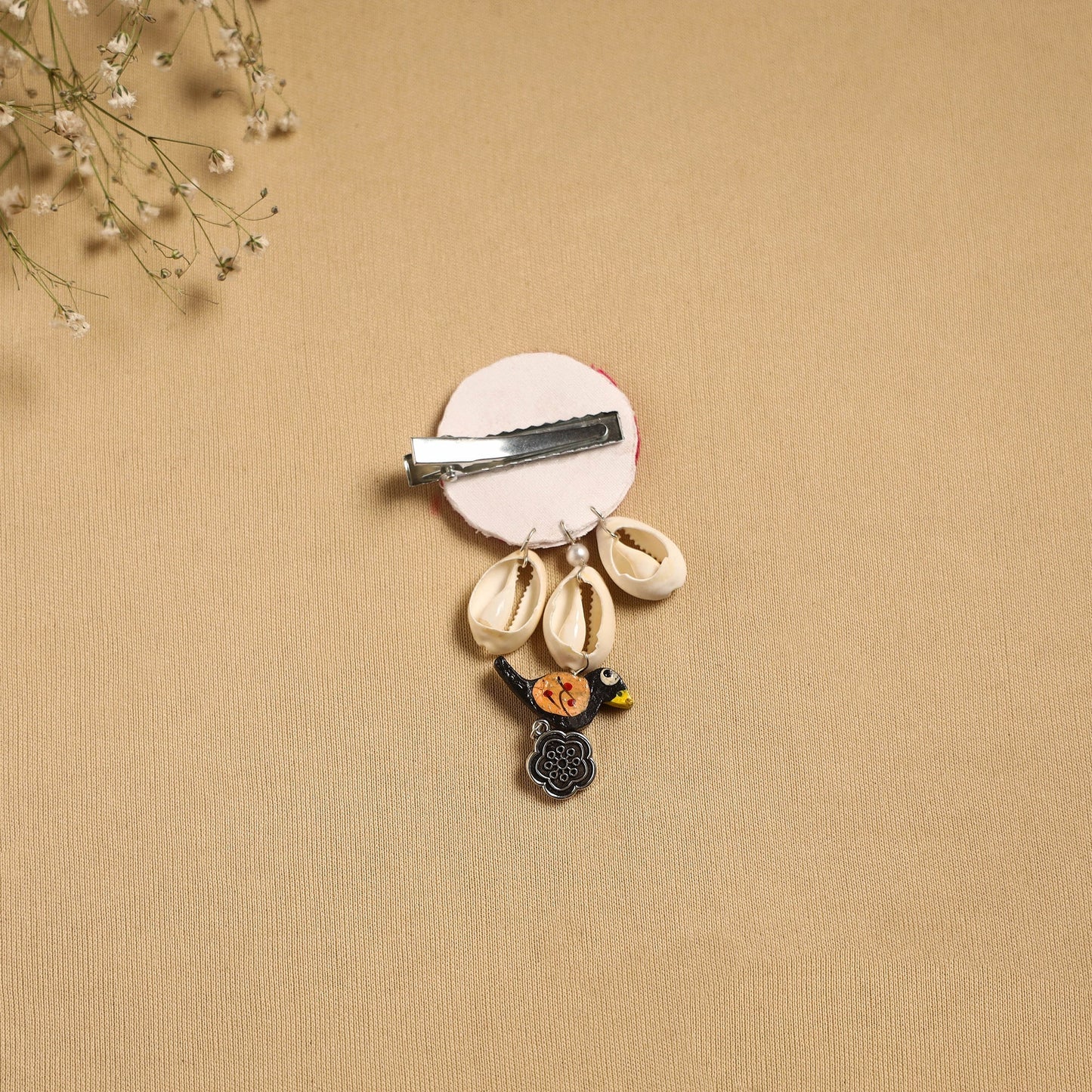 Handmade gs shell & thread work hair clip 55 - handcrafted